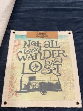 Junk Gypsy 'Not All Who Wander Are Lost' Cream and Blue Tapestry